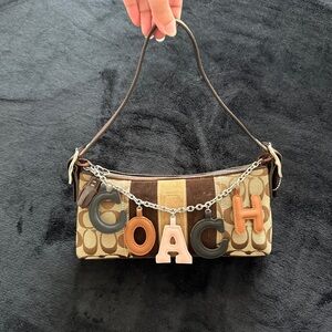 Coach Vintage Y2K Signature Demi Baguette Brown & Tan Suede Stripe Shoulder Bag